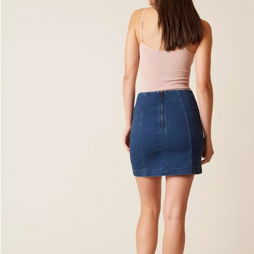 Free People Blue Denim Zip-Back Mini Skirt